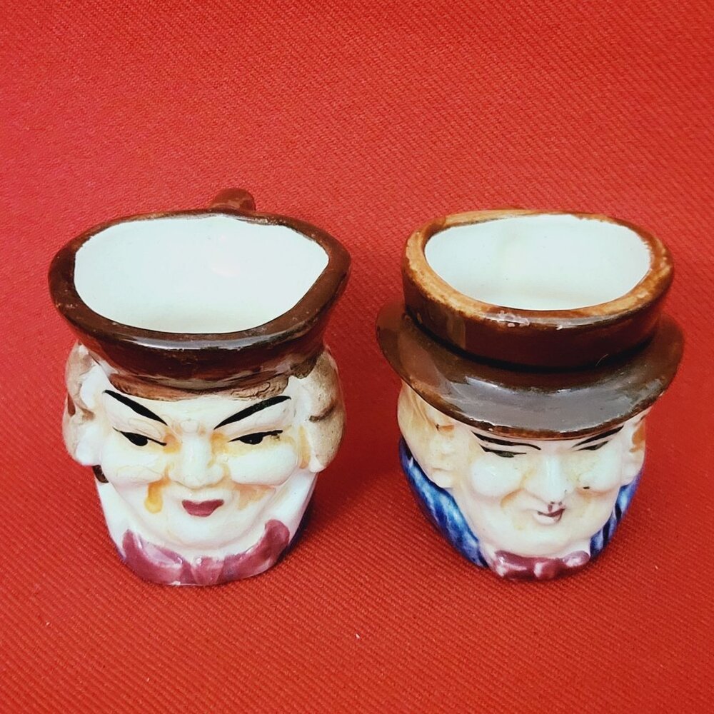 Vintage Small Toby Mugs with Brown Bowler Hat Set of 2